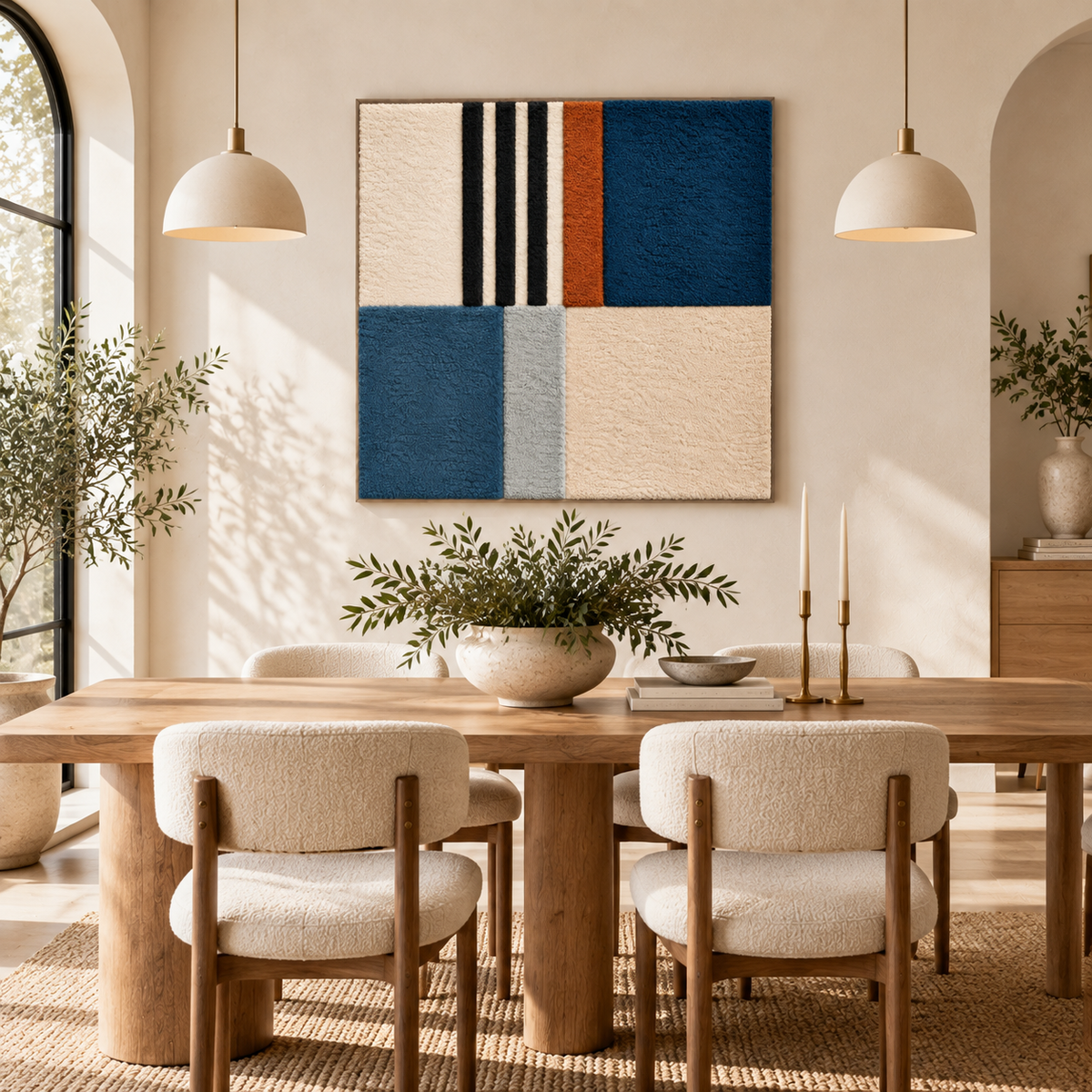 Cobalt and Rust Grid — front-facing room scene [room-front]