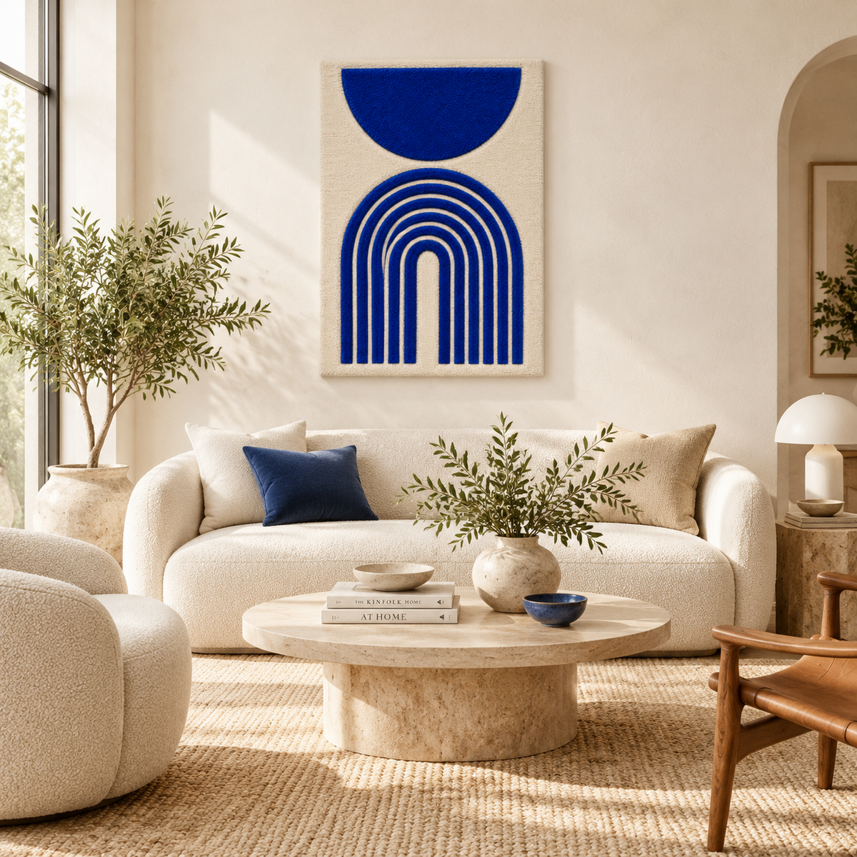 Cobalt Arc Portal wall art by Hewn Earth featuring a vibrant cobalt blue arc design on a neutral background.