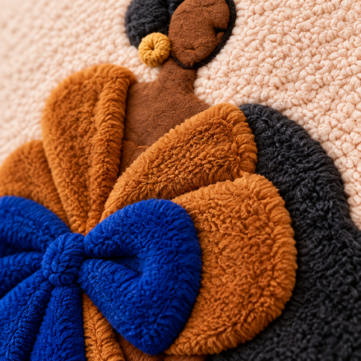 Cobalt Bow Amber Elegance — tufted wool texture detail