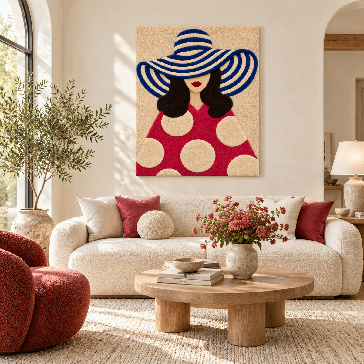Cobalt Brim Raspberry Dots — front-facing room scene [room-front]