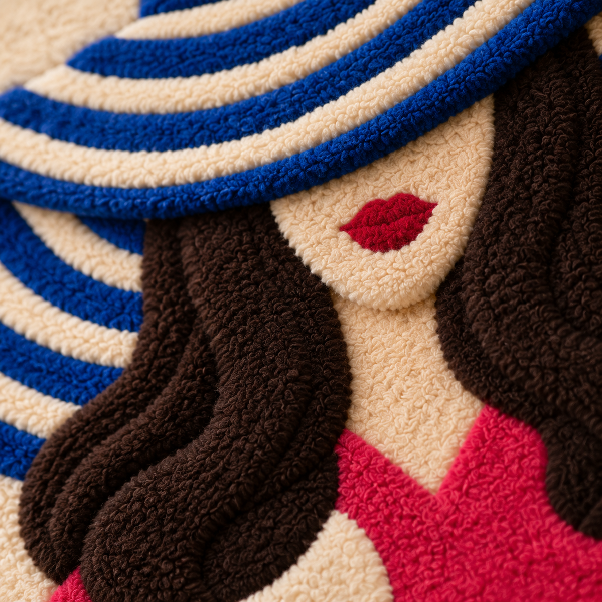 Cobalt Brim Raspberry Dots — tufted wool texture detail