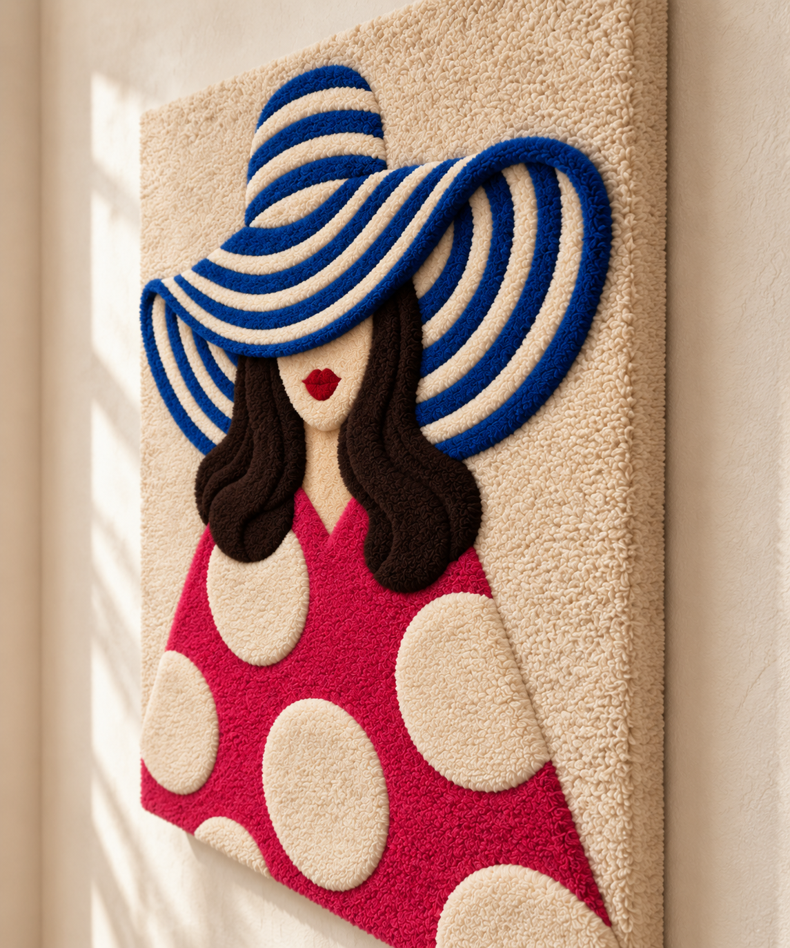 Cobalt Brim Raspberry Dots — angled relief view