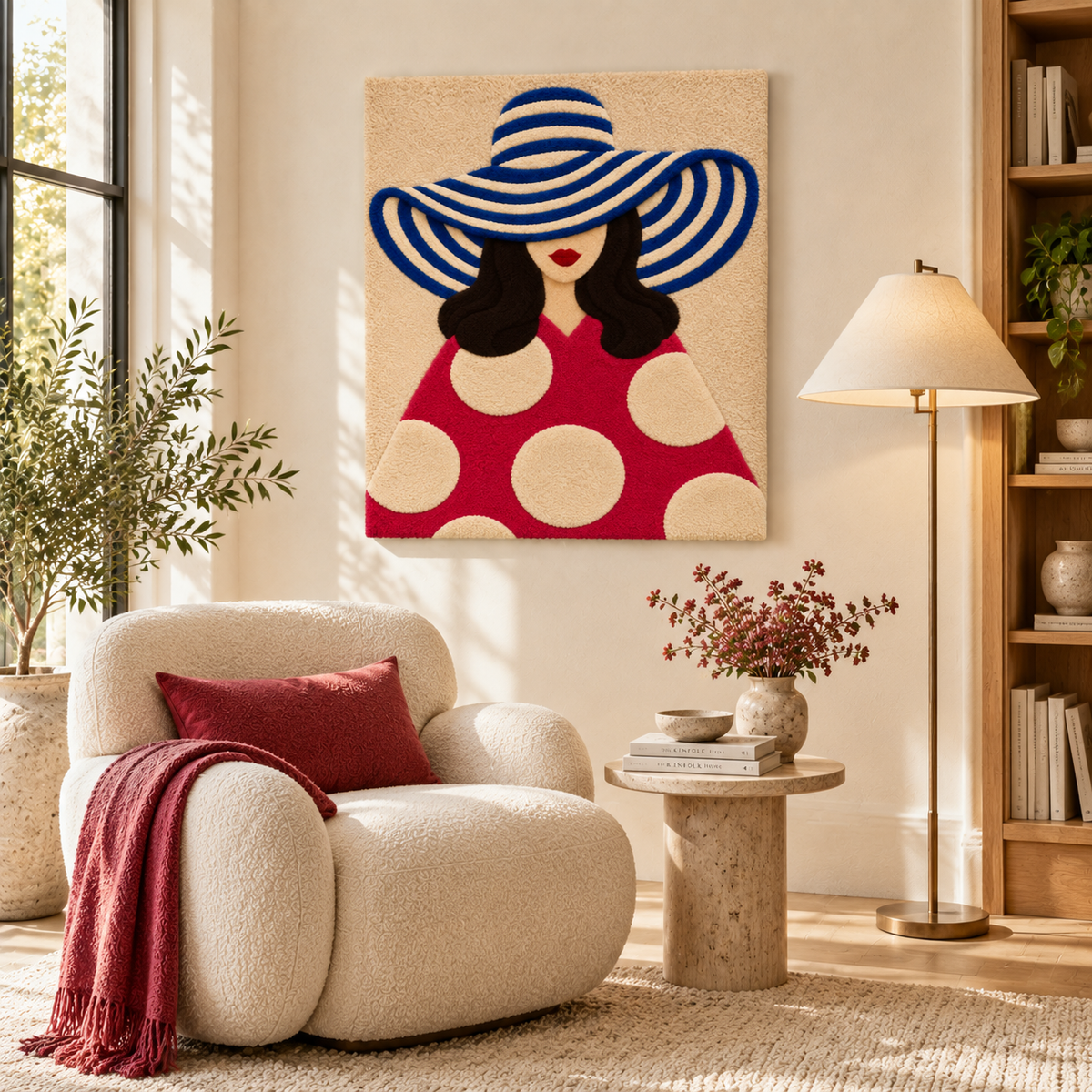 Cobalt Brim Raspberry Dots — room setting