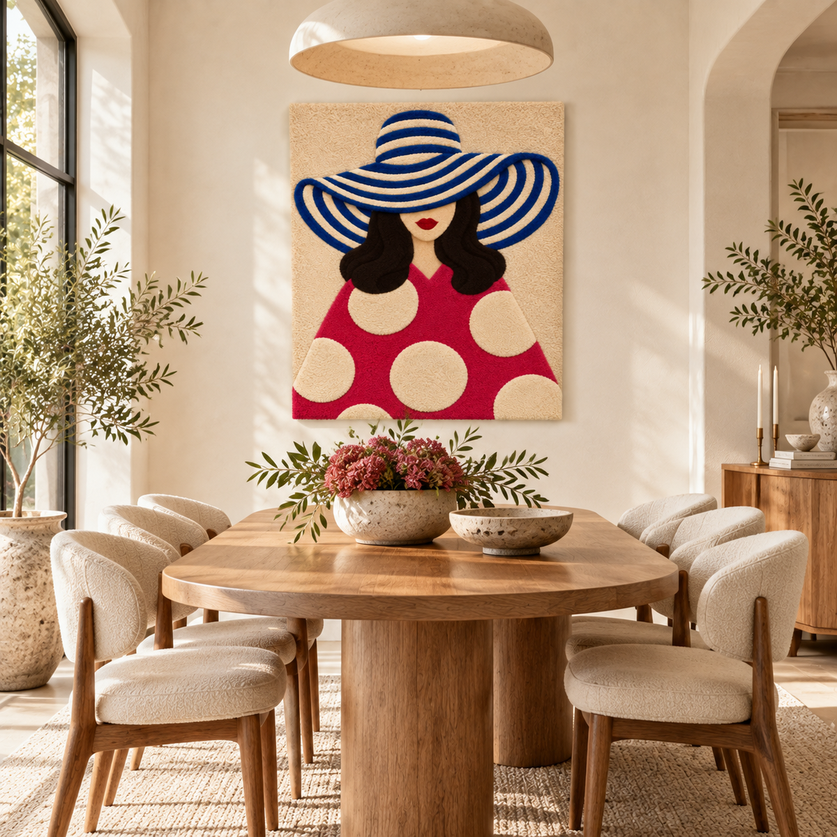 Cobalt Brim Raspberry Dots — room setting