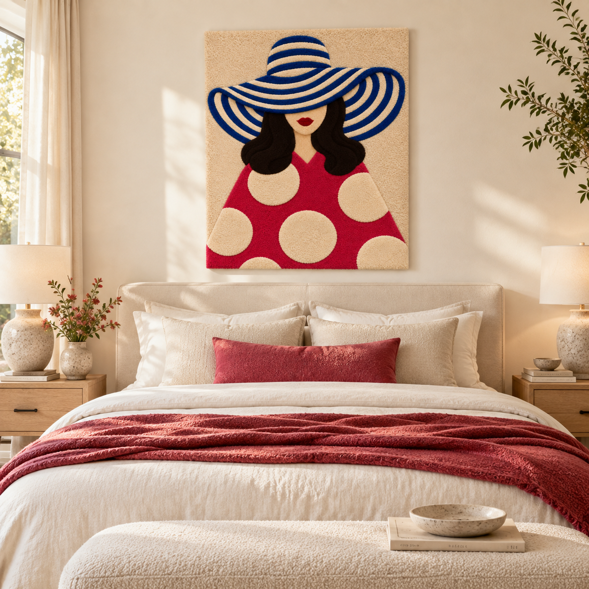 Cobalt Brim Raspberry Dots — room setting