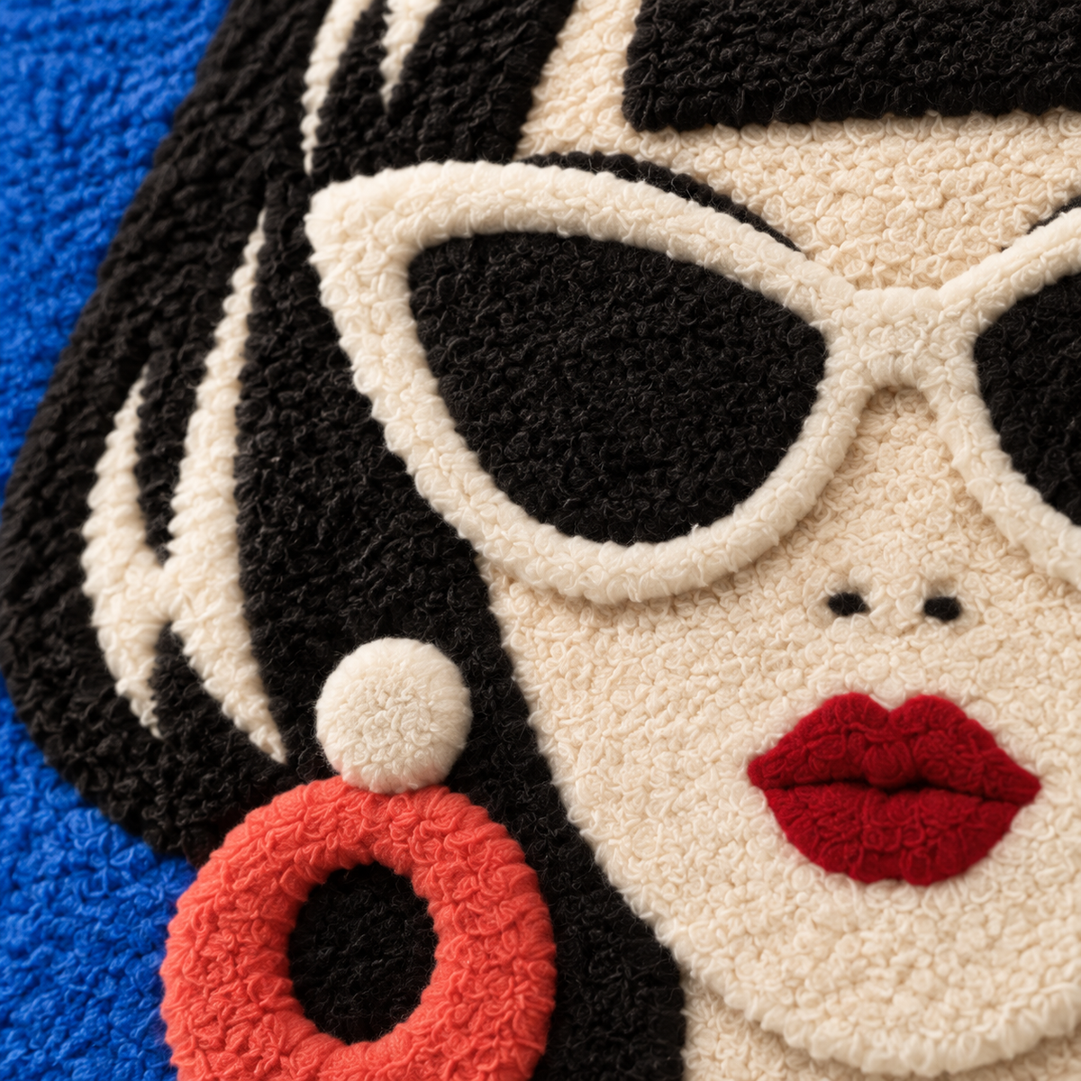 Cobalt Cat Eye Muse — tufted wool texture detail