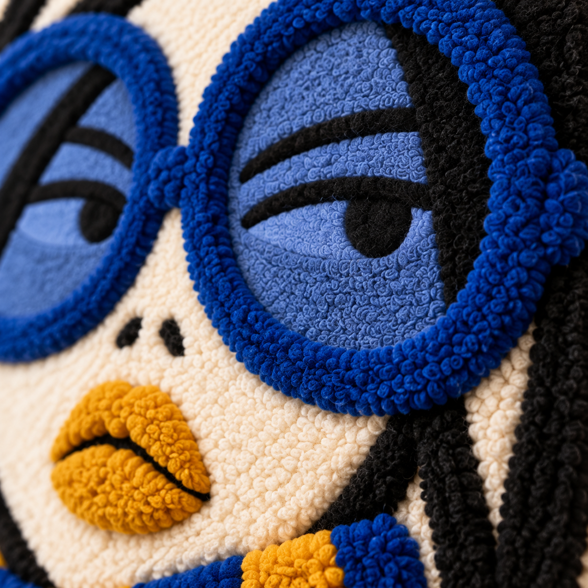 Cobalt Check Daydream — tufted wool texture detail
