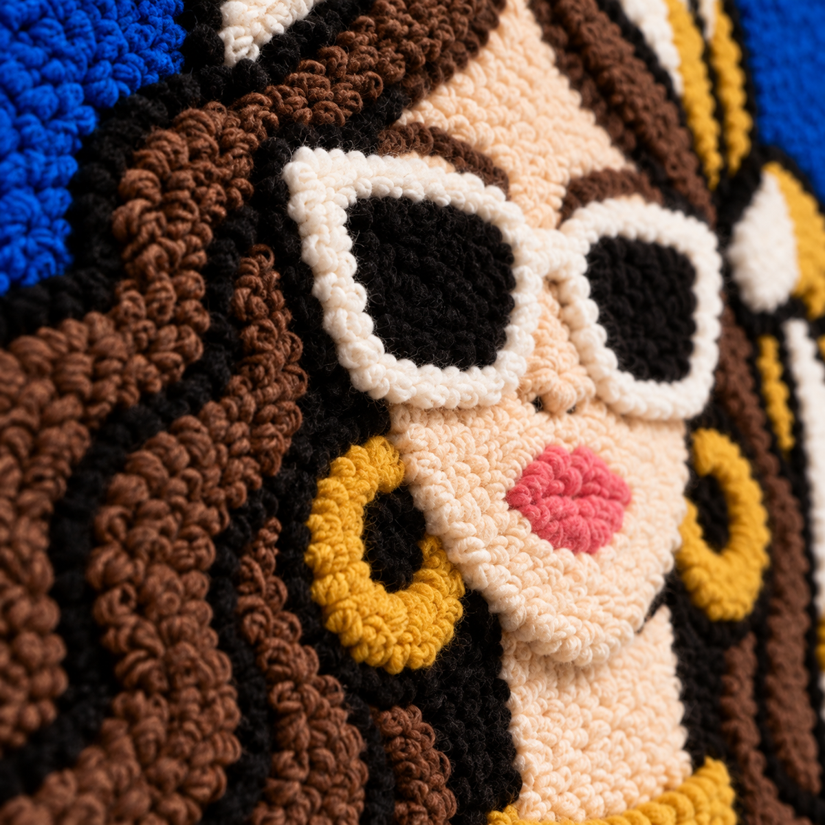 Cobalt Check Muse — tufted wool texture detail