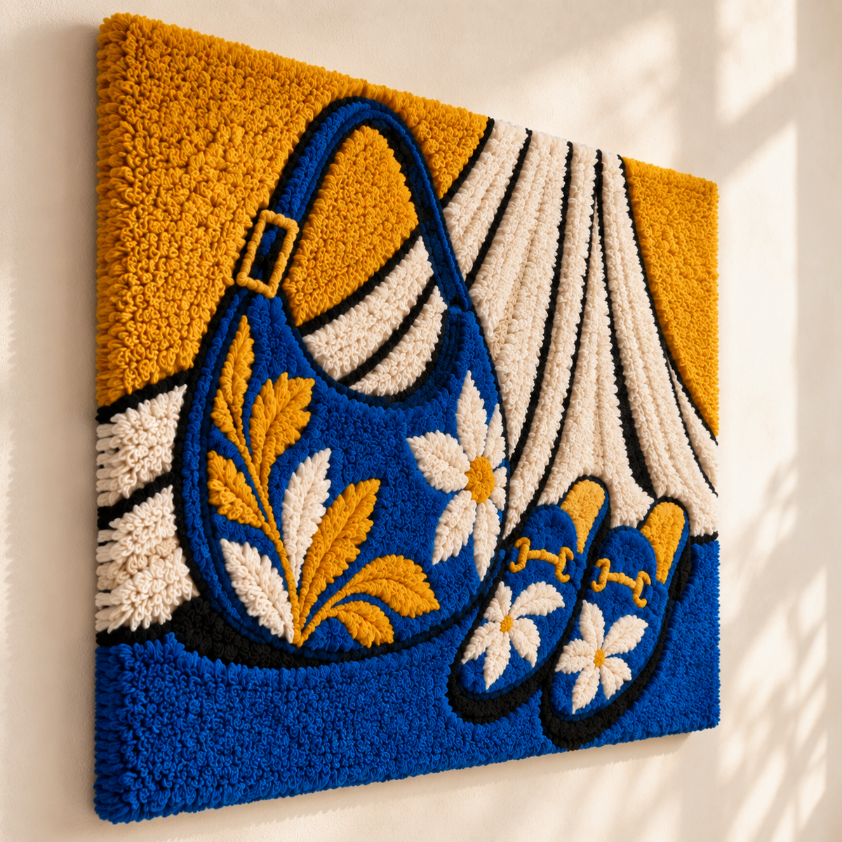Cobalt Daisies Golden Afternoon — angled relief view