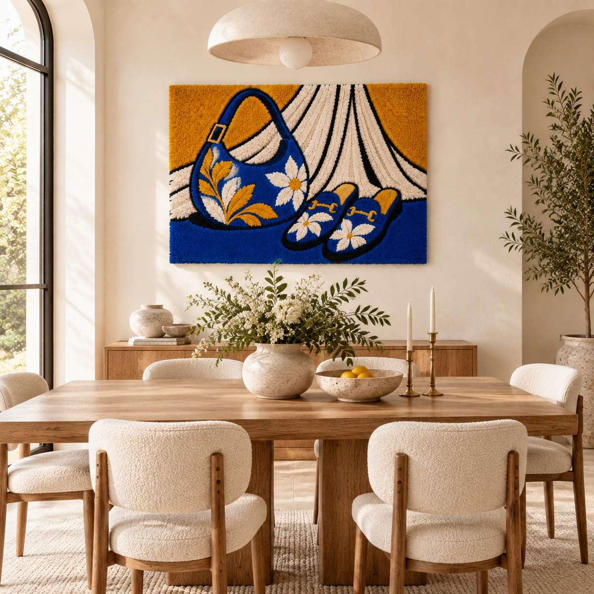 Cobalt Daisies Golden Afternoon — room setting