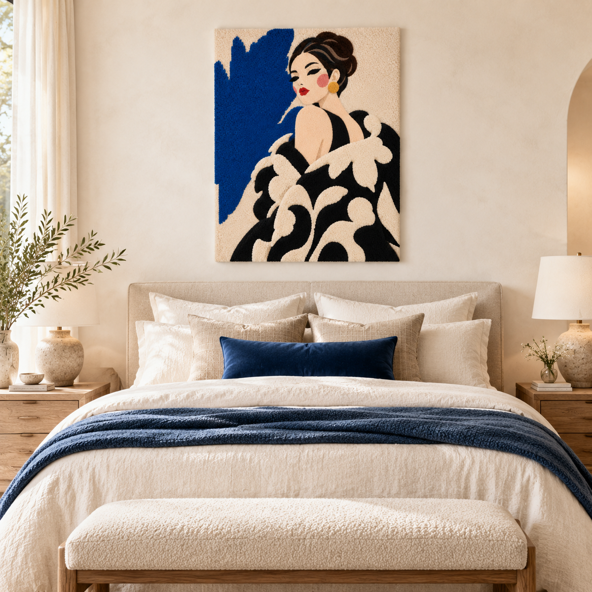 Cobalt Evening Wrap — room setting 1