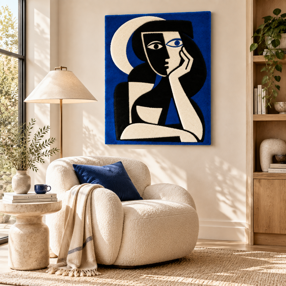 Cobalt Moon Reflection wall art by Hewn Earth featuring a celestial moon scene on a textured surface.