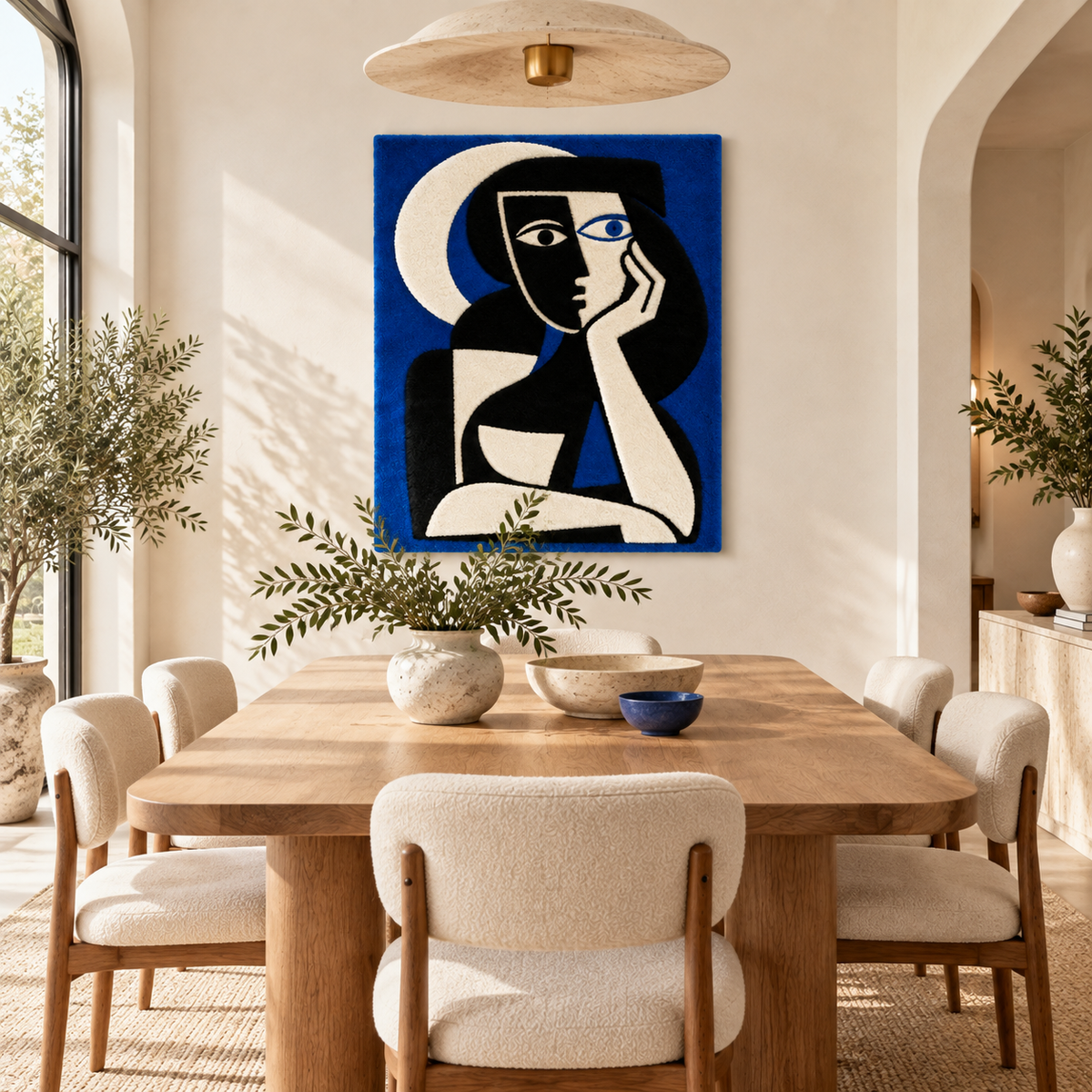 Hewn Earth Cobalt Moon Reflection wall art featuring a celestial moon design on a textured surface.