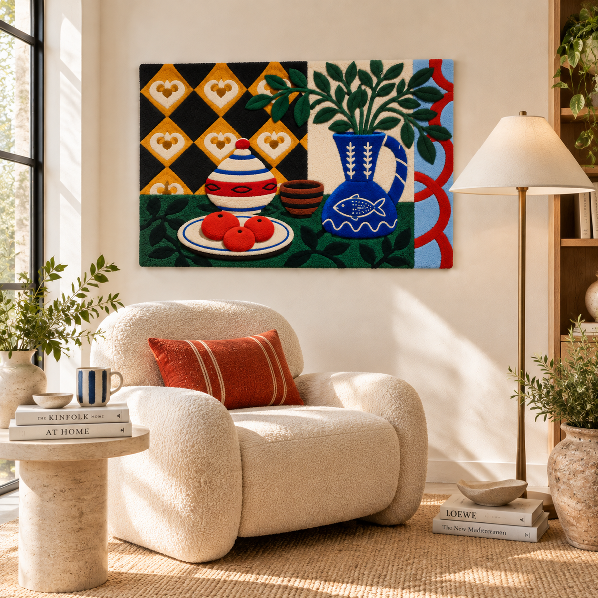 Cobalt Pitcher and Painted Ceramics — room setting 3