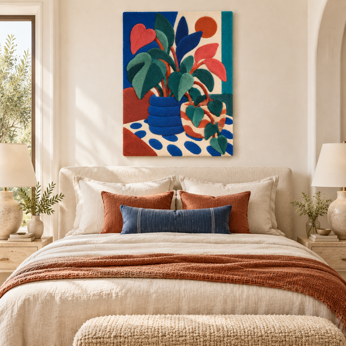 Cobalt Planter and Coral Leaves — room setting 1