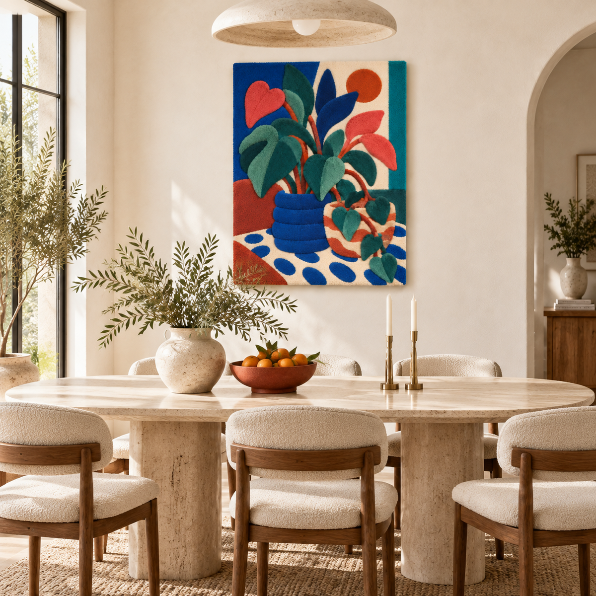 Cobalt Planter and Coral Leaves — room setting 2