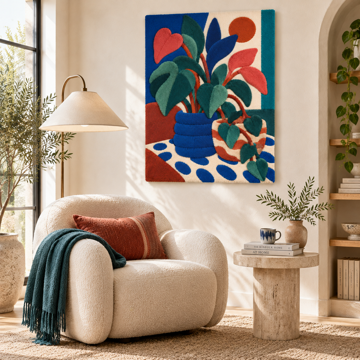 Cobalt Planter and Coral Leaves — room setting 3