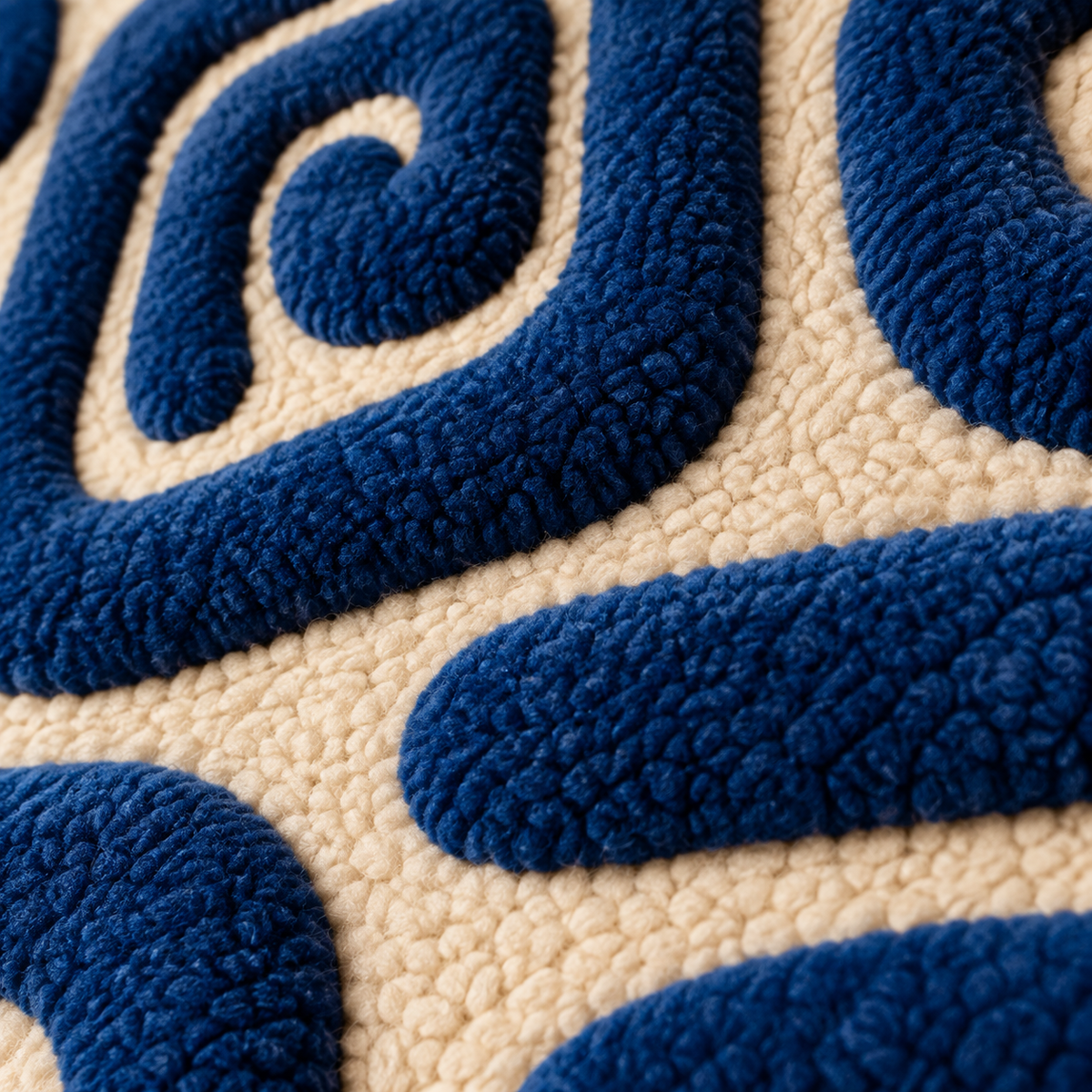 Cobalt Wandering Paths — tufted wool texture detail