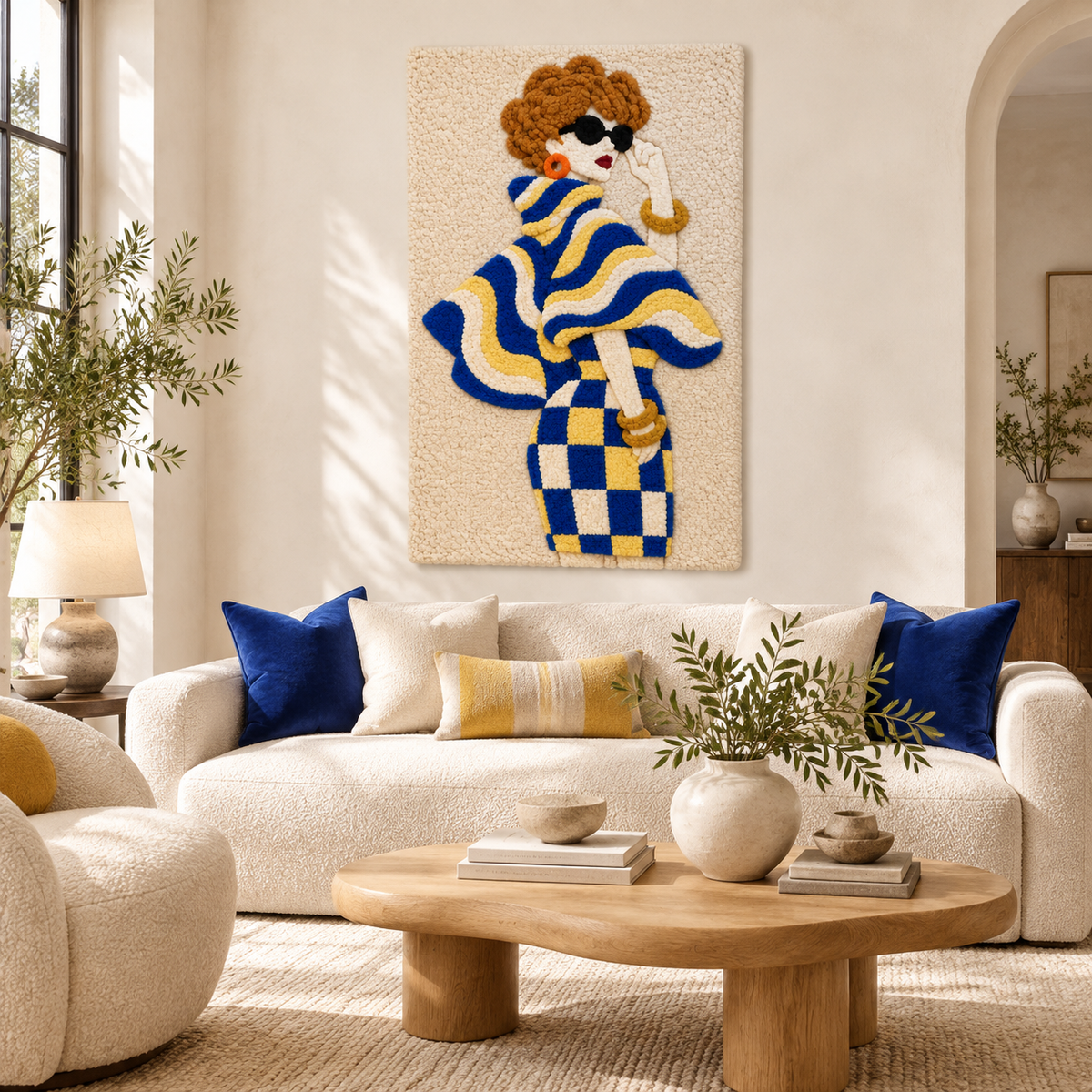 Cobalt Waves and Golden Checks — front-facing room scene [room-front]