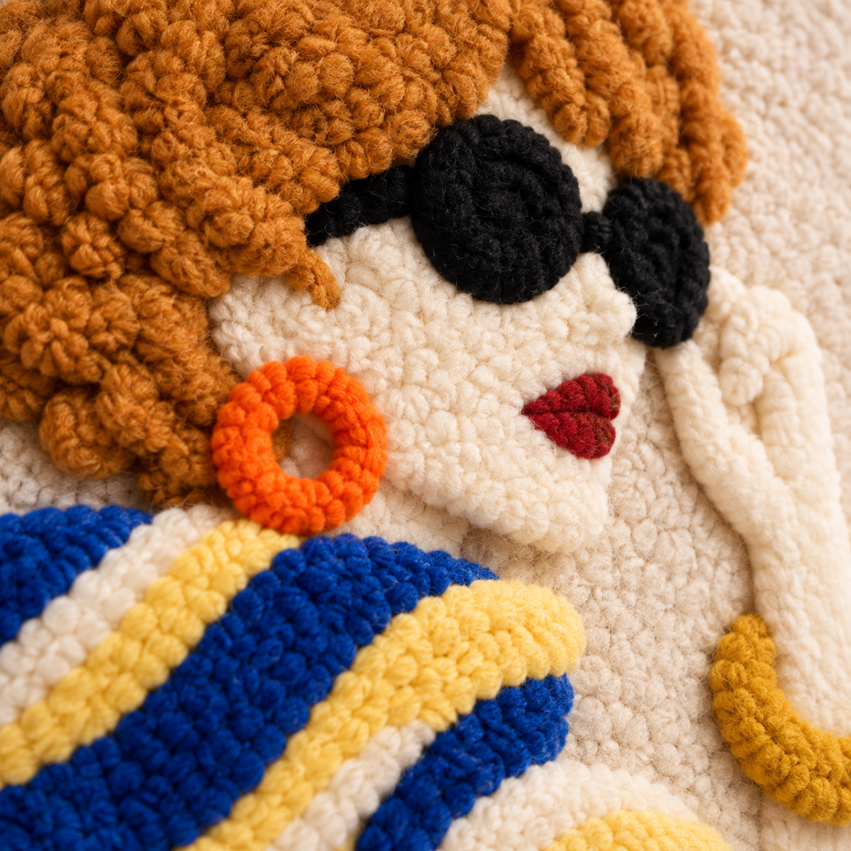 Cobalt Waves and Golden Checks — tufted wool texture detail