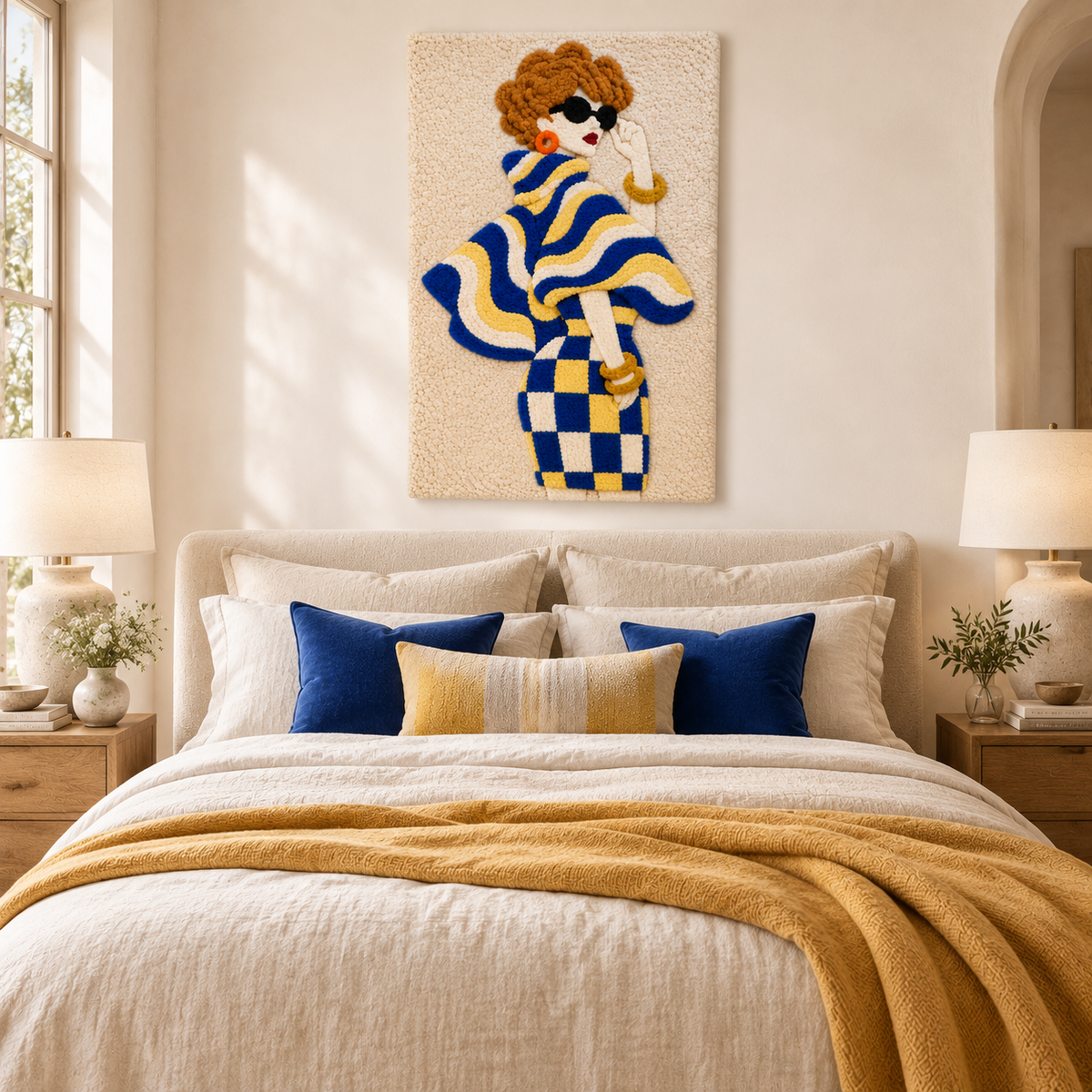 Cobalt Waves and Golden Checks — room setting
