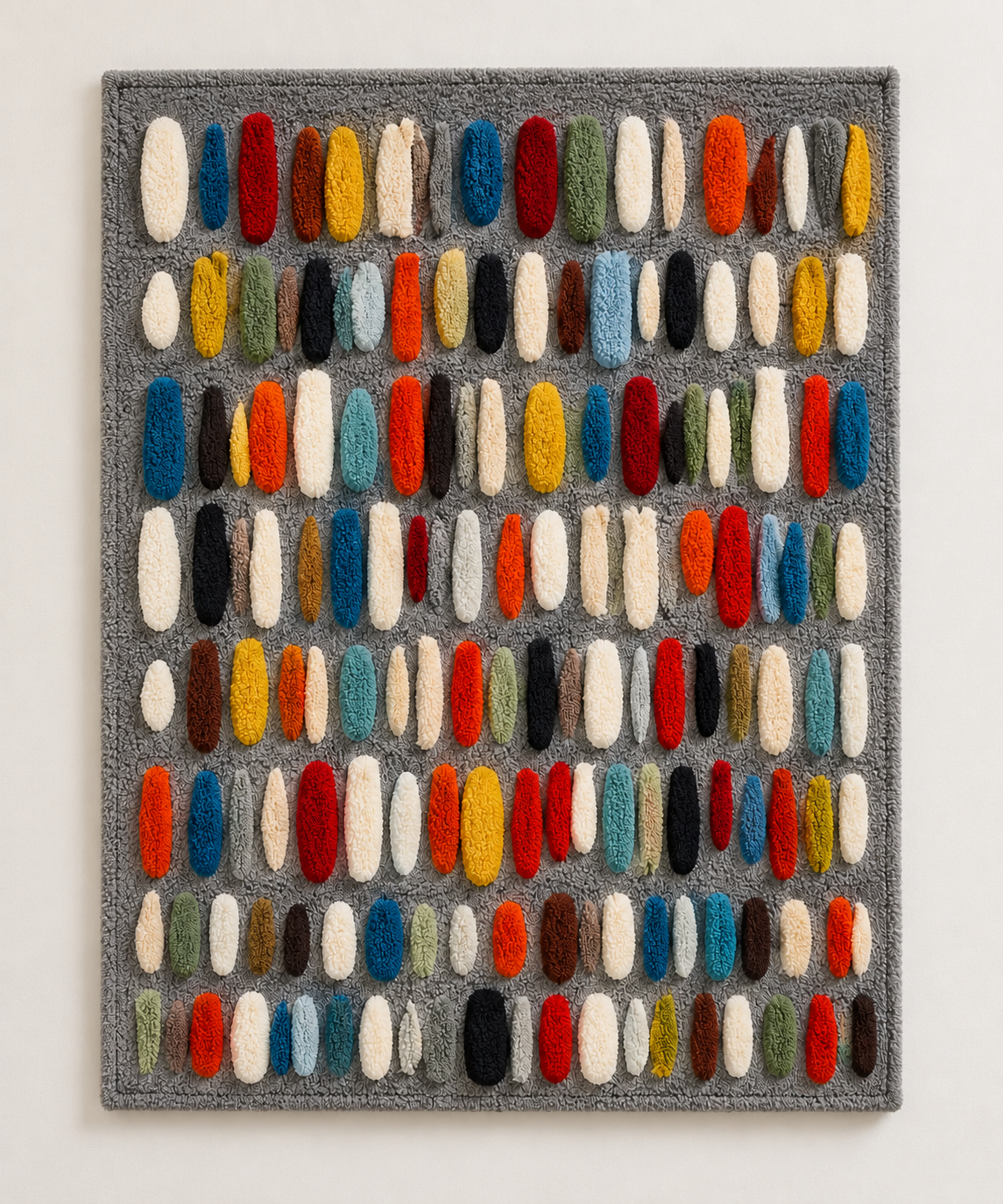 Color capsule mosaic wall art on slate by Hewn Earth, featuring vibrant, abstract patterns in a modern display.