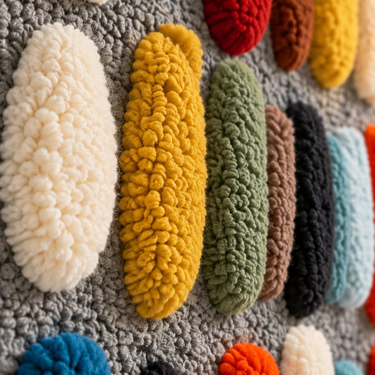 Close-up of Hewn Earth Color Capsule Mosaic wall art on slate, showcasing vibrant, detailed mosaic tiles with rich colors and textures.