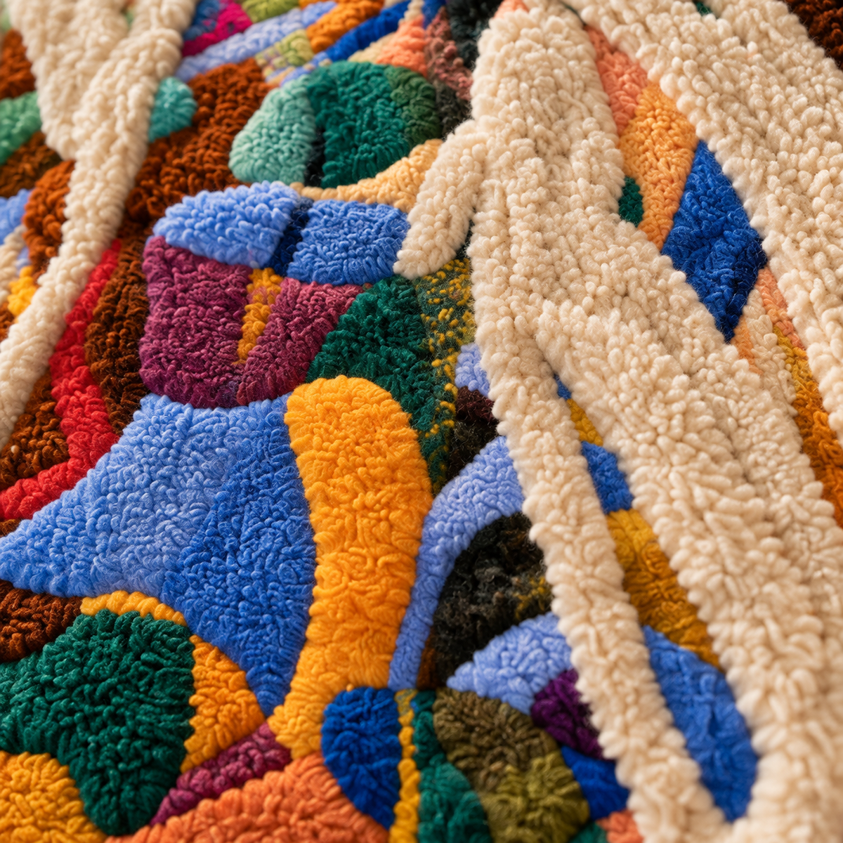 Colourfall and Ivory Loops — tufted wool texture detail