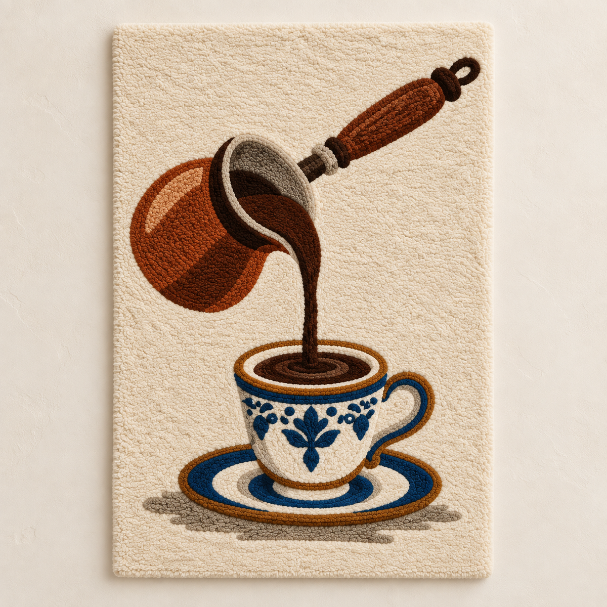 Hewn Earth copper coffee pour wall art featuring a detailed copper-colored pour-over coffee cup illustration.