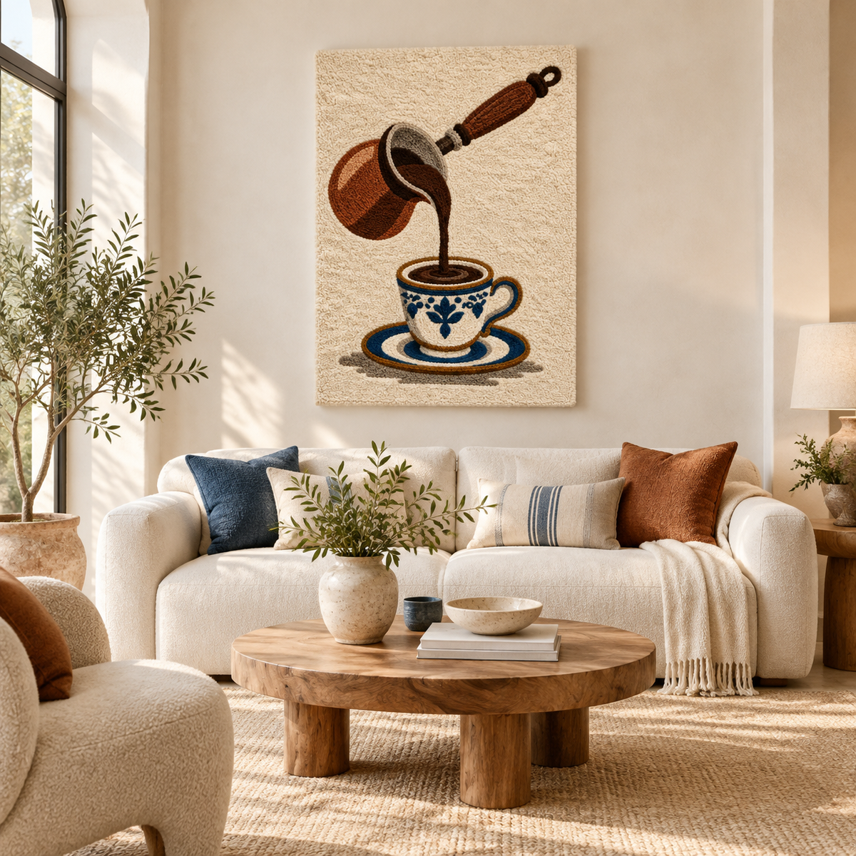 Hewn Earth copper coffee pour wall art featuring a detailed copper coffee pour spout on a neutral background.