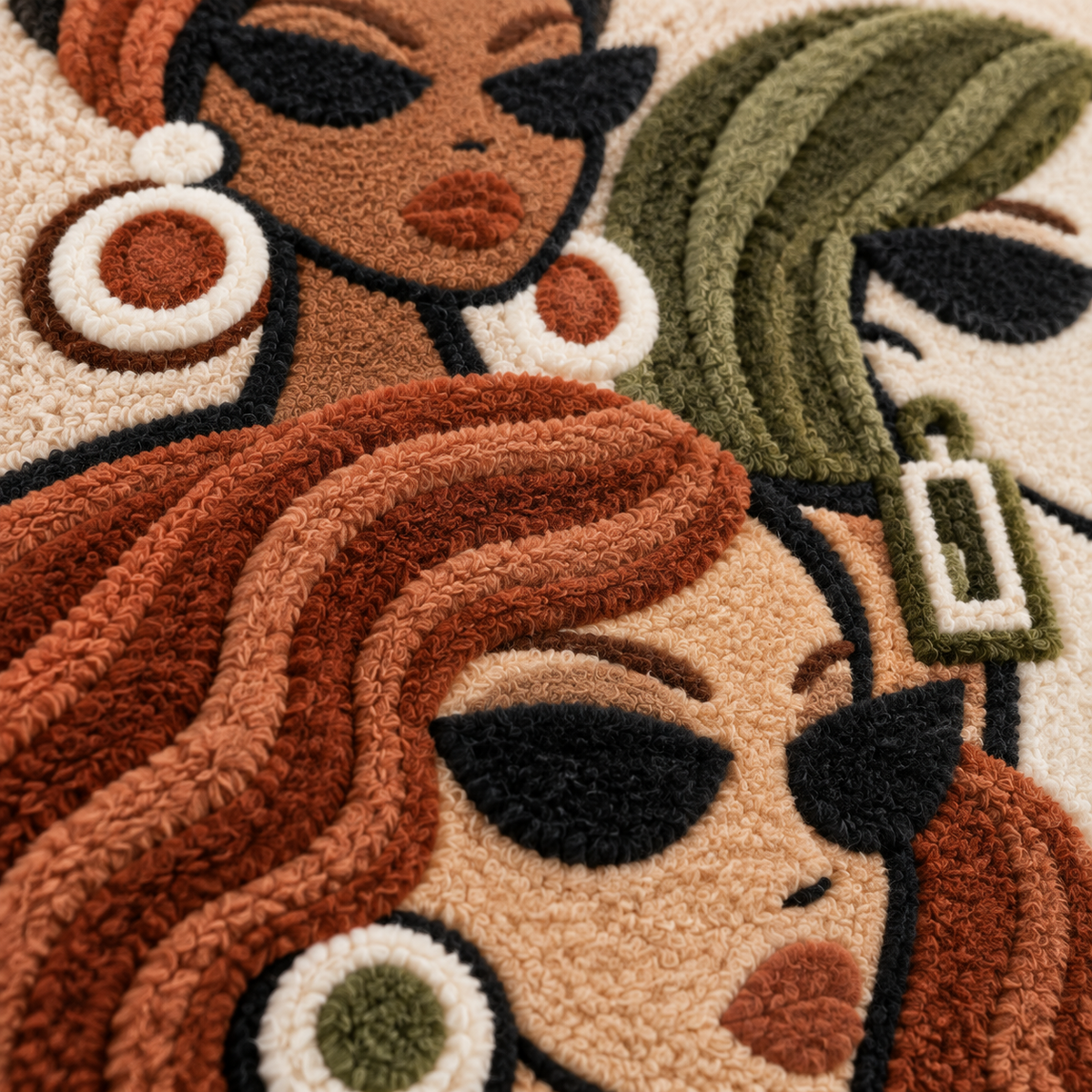 Copper Curl Trio — tufted wool texture detail