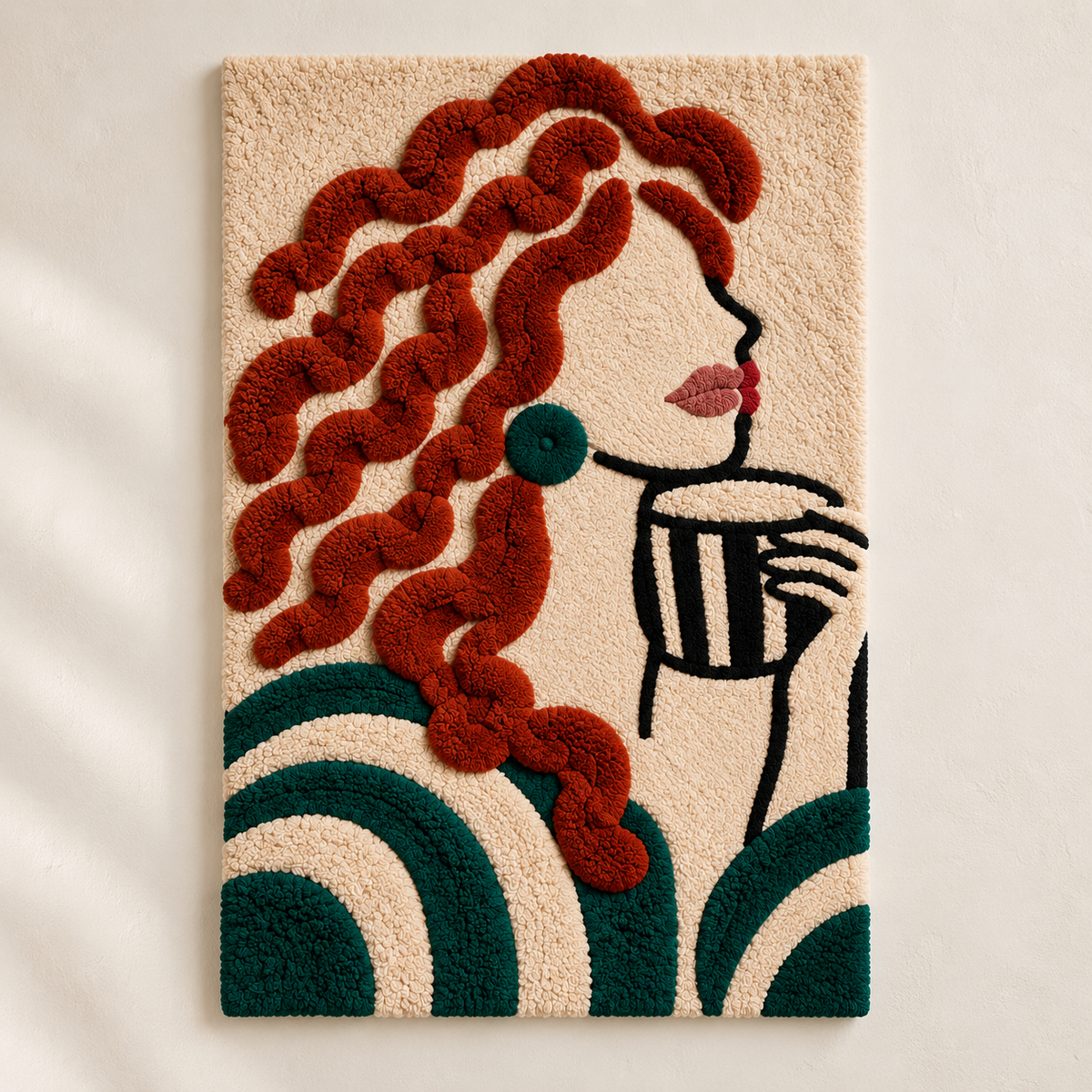 Hewn Earth Copper Curls Coffee Pause wall art featuring abstract copper-toned curls on a light background.