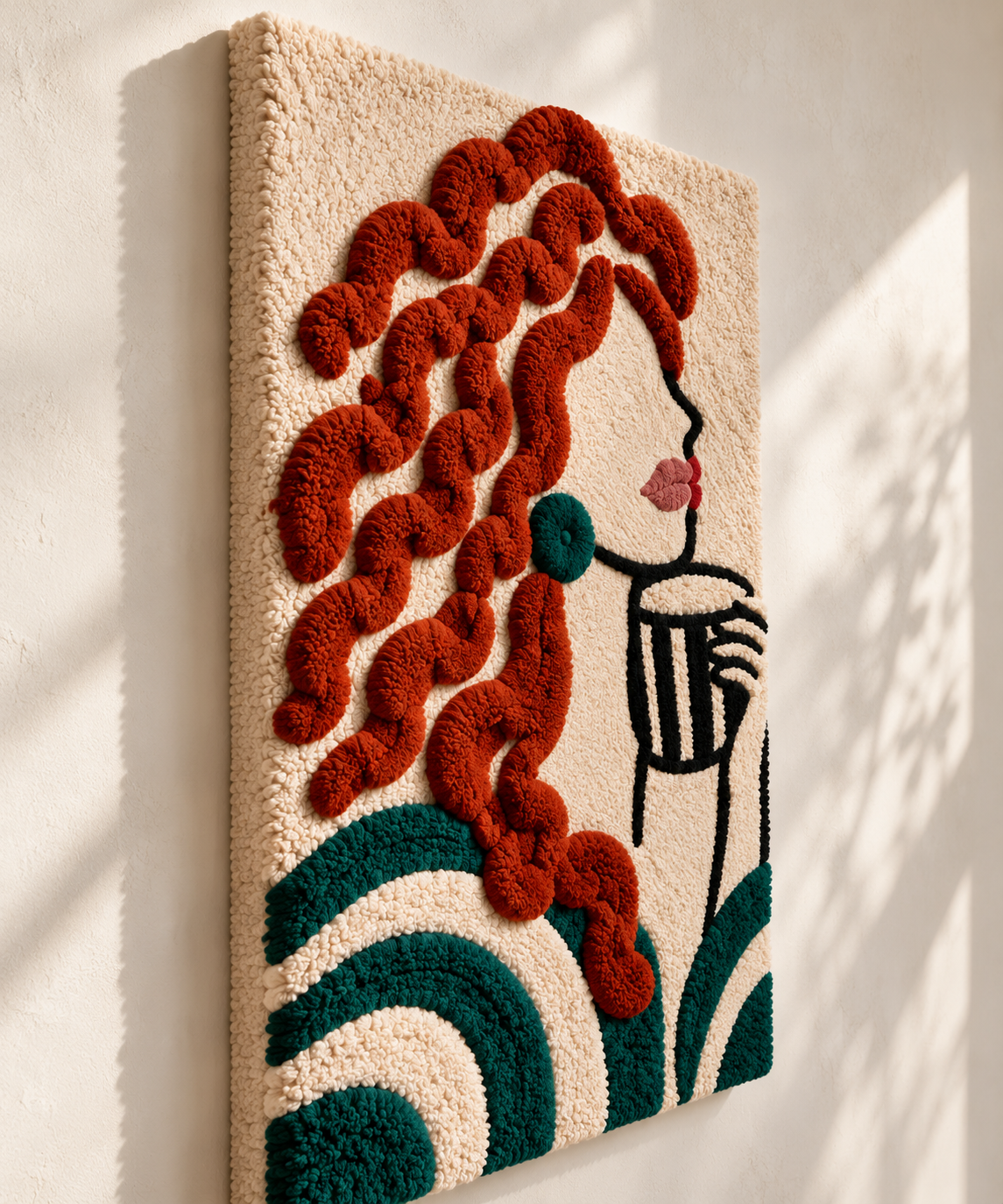 Hewn Earth Copper Curls Coffee Pause wall art featuring abstract copper curls design on a neutral background.
