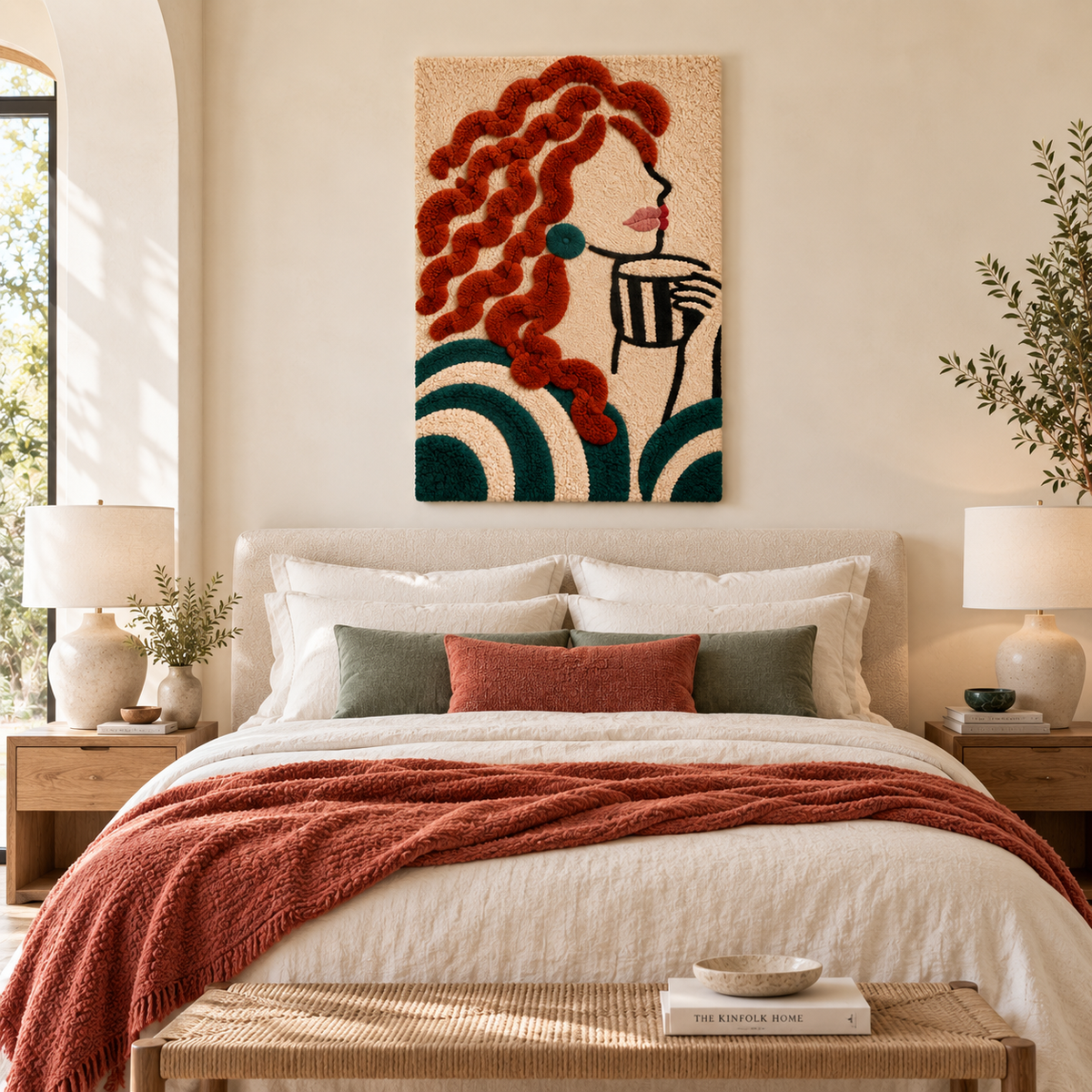 Hewn Earth Copper Curls Coffee Pause wall art featuring abstract copper-colored curls on a neutral background.