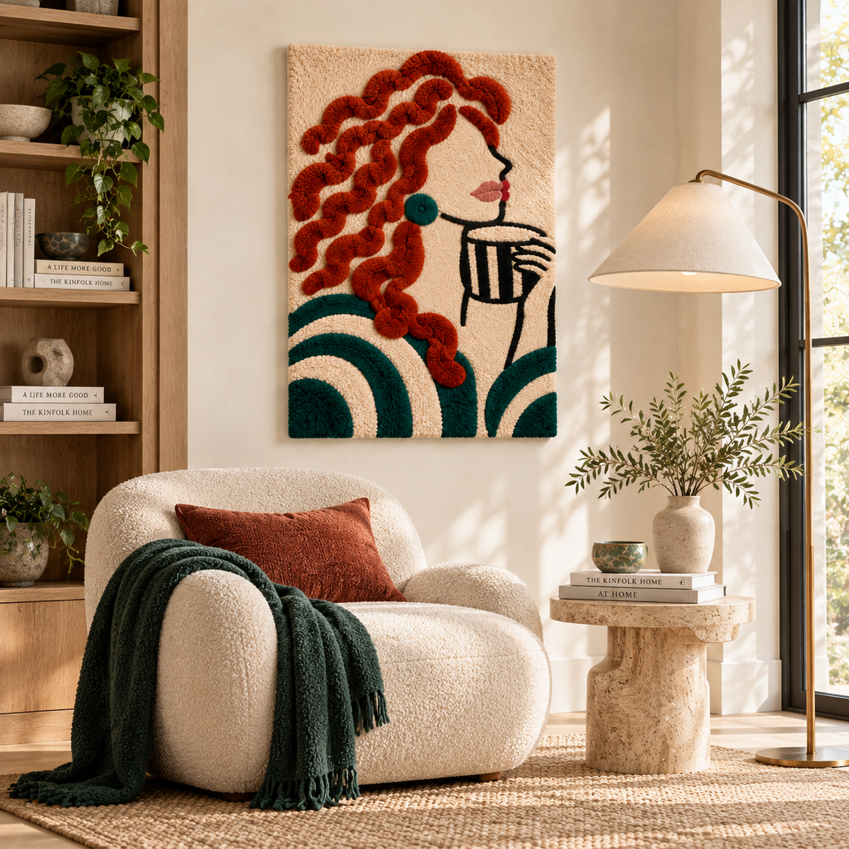 Hewn Earth Copper Curls Coffee Pause wall art with abstract copper curls design for modern home decor.