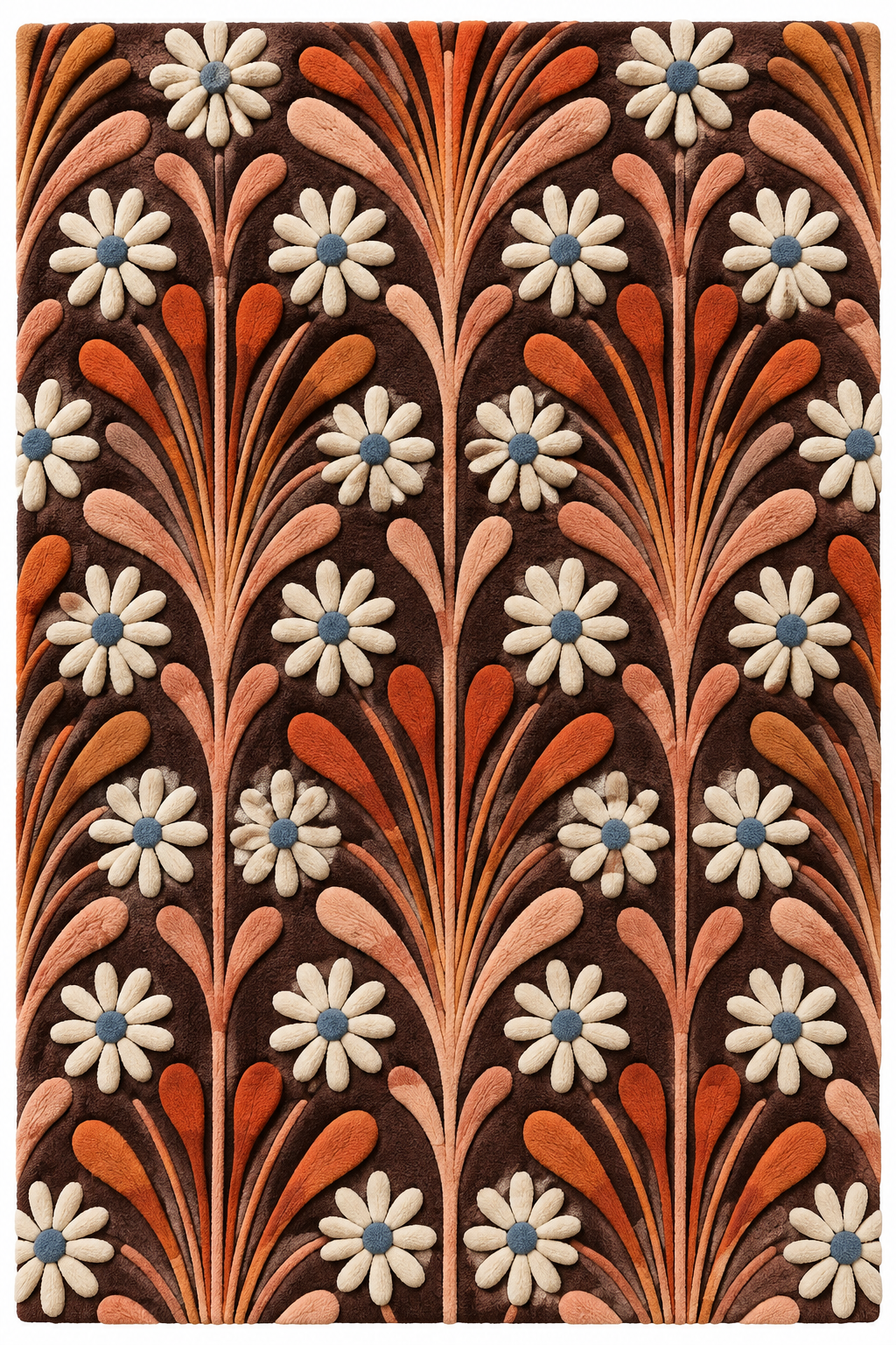 Hewn Earth Copper Plume Daisy Repeat wall art featuring a copper-toned floral pattern on a white background.