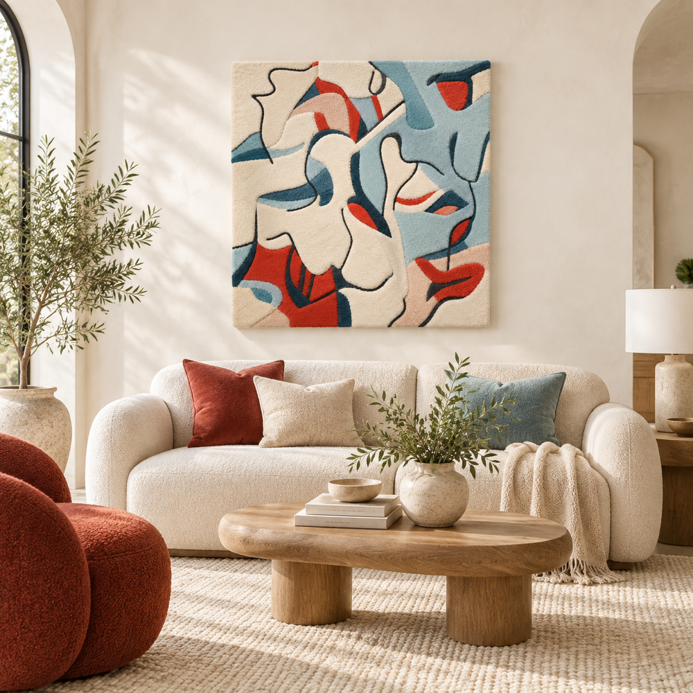 Coral and Slate Caprice — front-facing room scene