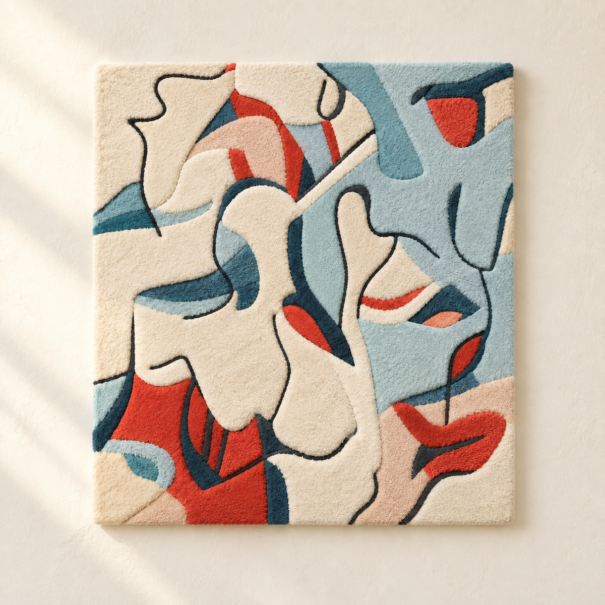 Hewn Earth Coral and Slate Caprice wall art featuring vibrant coral and muted slate tones, abstract design on a canvas background.