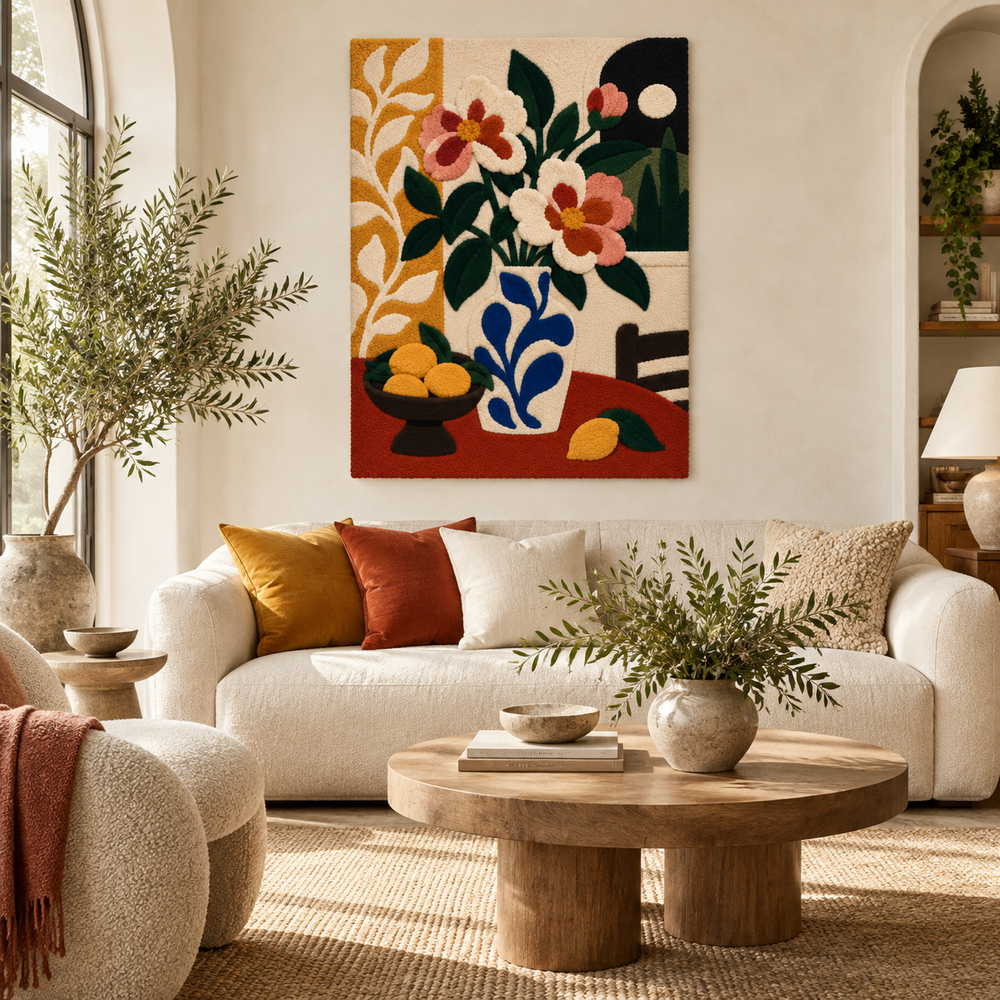 Coral Blooms and Lemon Bowl — front-facing room scene [room-front]
