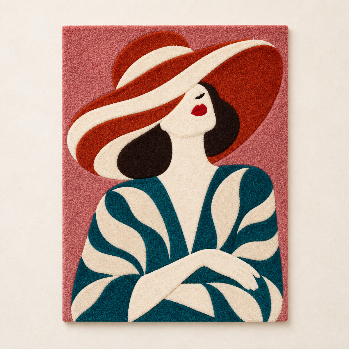 Hewn Earth Coral Brim Teal Breeze wall art featuring vibrant coral and teal colors with abstract, flowing design.
