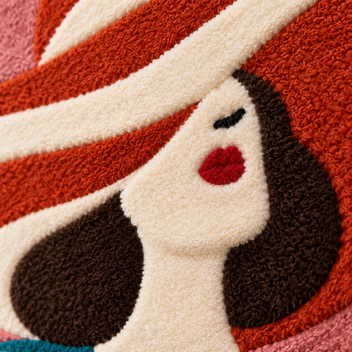 Coral Brim Teal Breeze — tufted wool texture detail