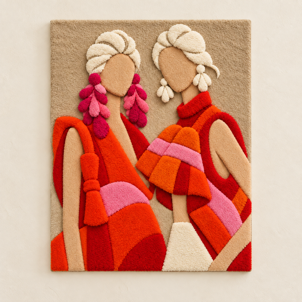 Coral checkered wall art featuring fashion-inspired design by Hewn Earth, vibrant checkered pattern on a neutral background.