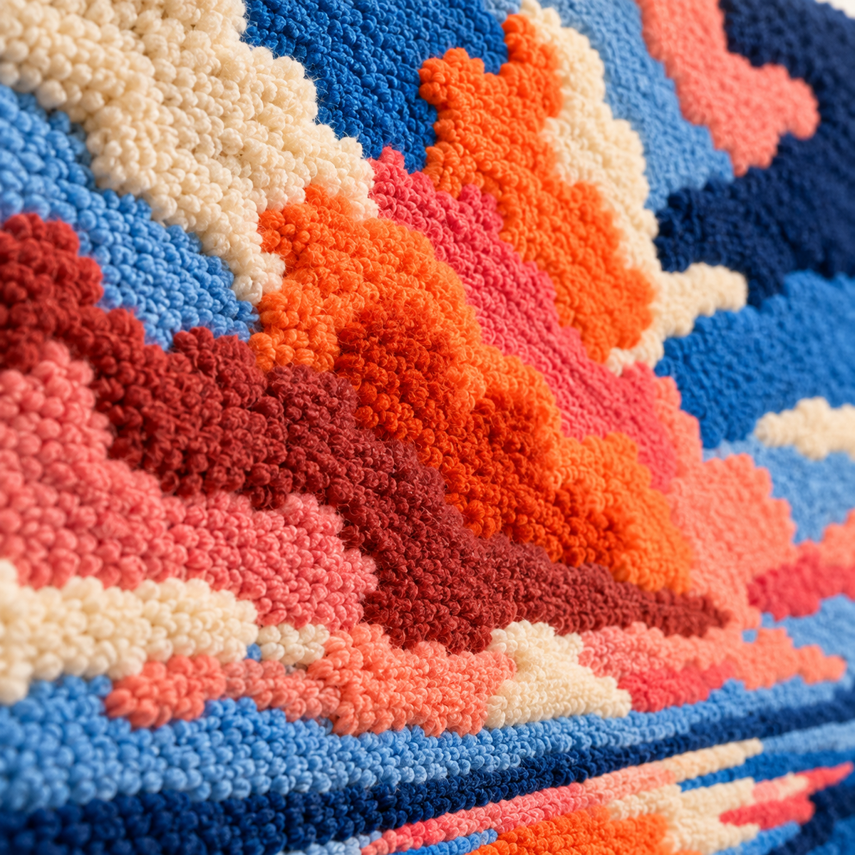 Coral Clouds on Blue Water — tufted wool texture detail