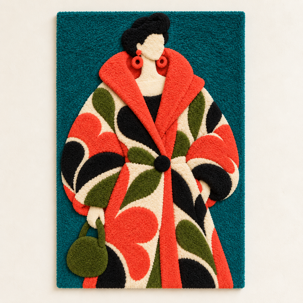 Hewn Earth Coral Collar Garden Coat wall art featuring vibrant coral and botanical design on a light background.