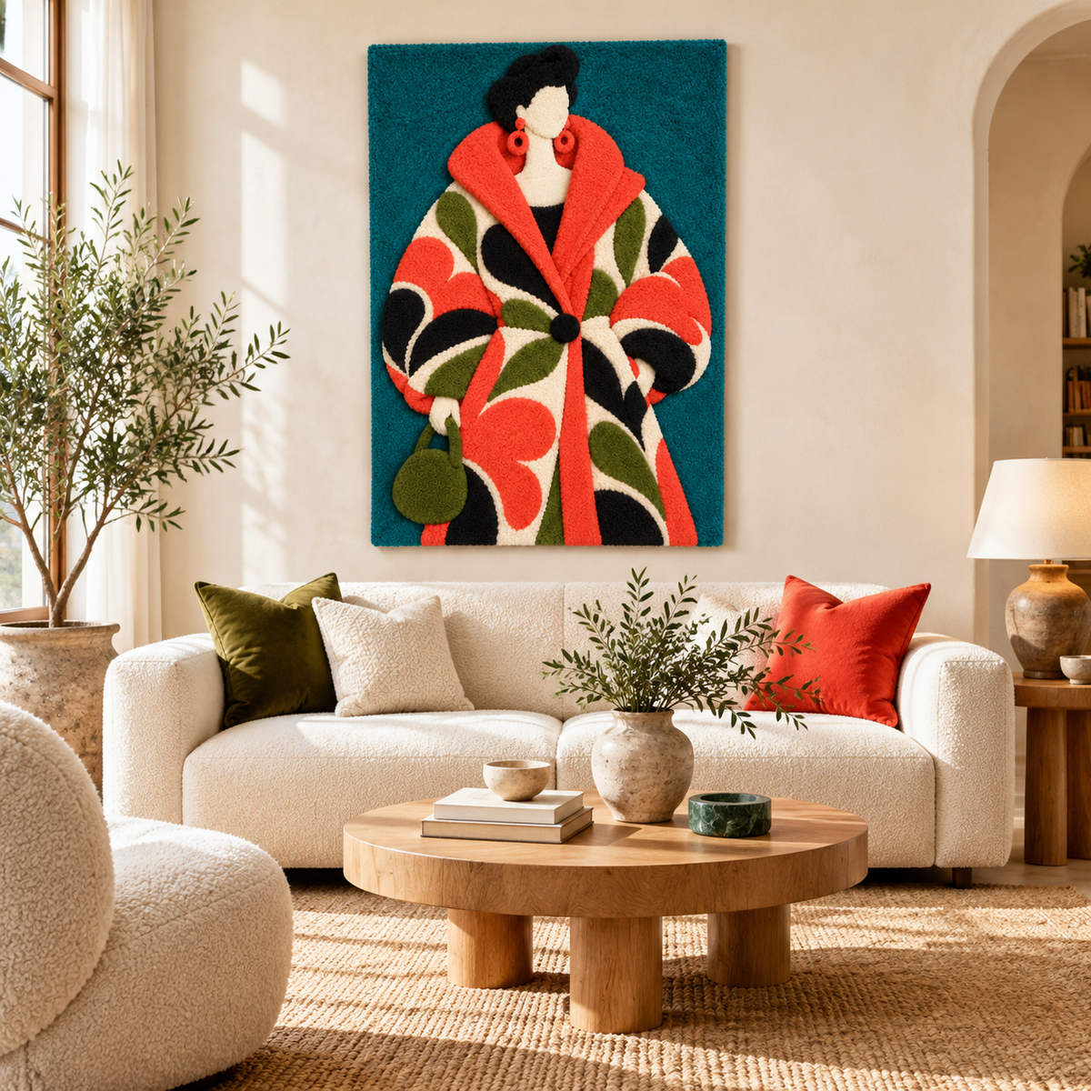 Hewn Earth Coral Collar Garden Coat wall art featuring vibrant coral colors and botanical-inspired design for wall decor