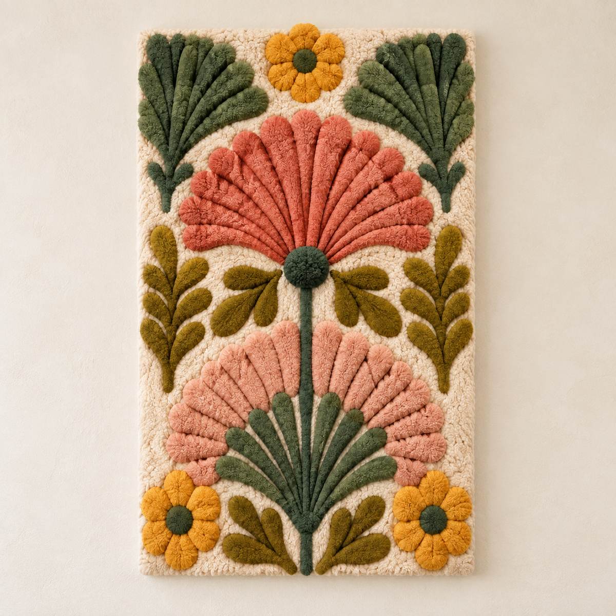 Hewn Earth Coral Fanflower Garden wall art featuring vibrant coral-colored fan-shaped floral design on a neutral background.
