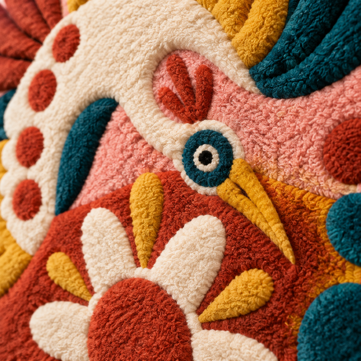 Coral Garden Bird Dance — tufted wool texture detail