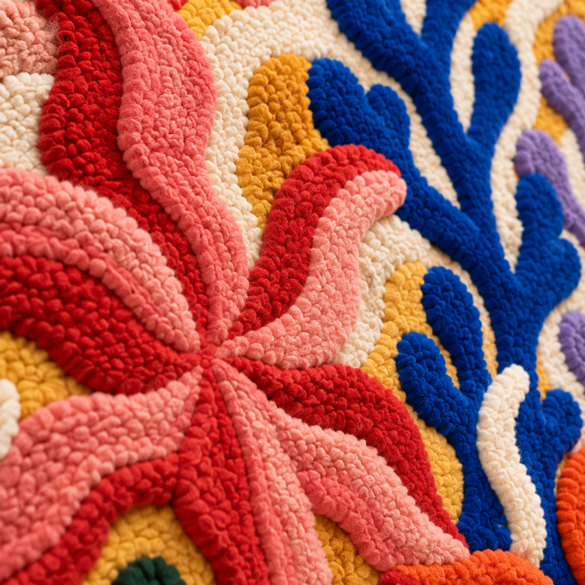 Coral Garden Rhapsody — tufted wool texture detail