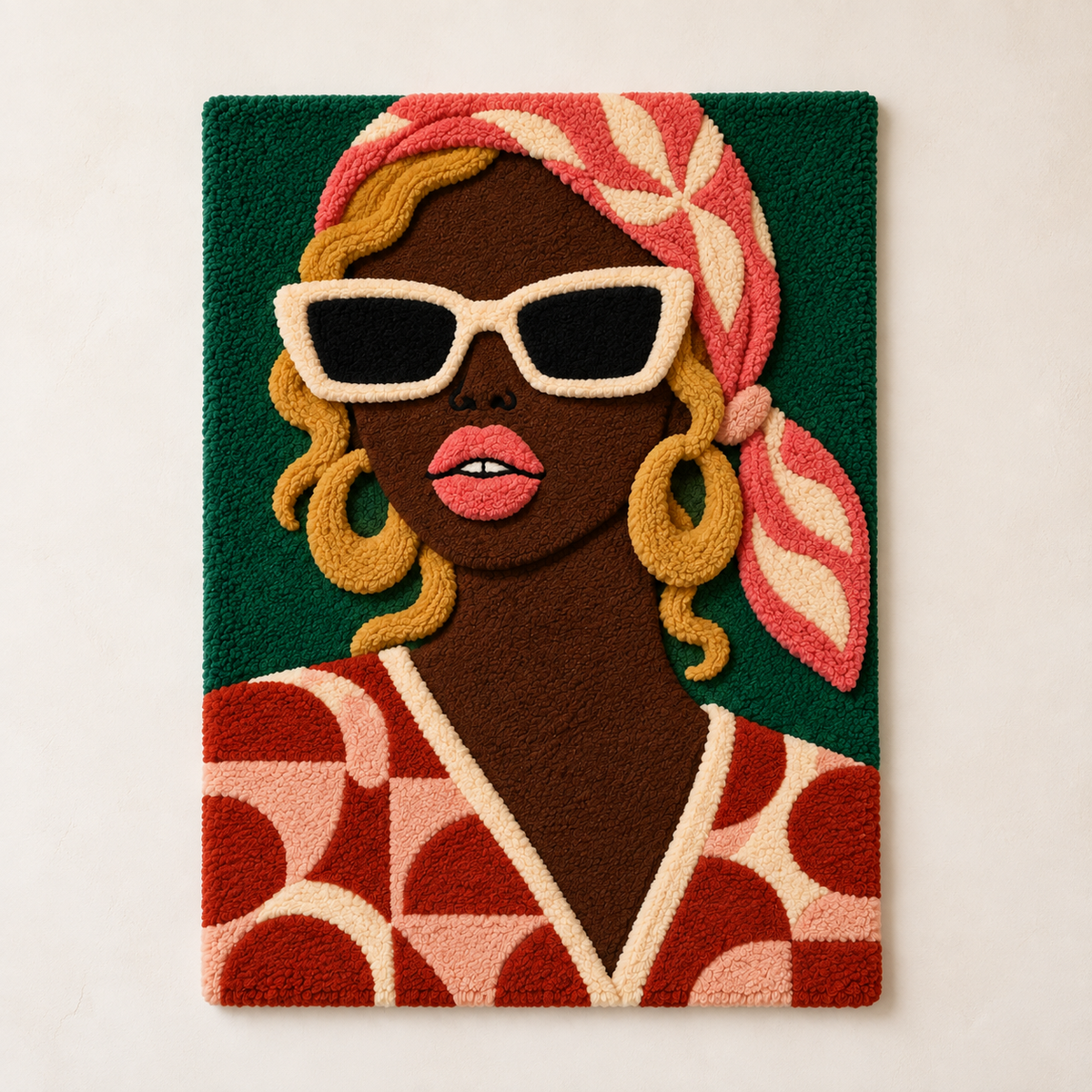 Hewn Earth coral headscarf wall art in emerald, featuring intricate coral-inspired design on a light background.