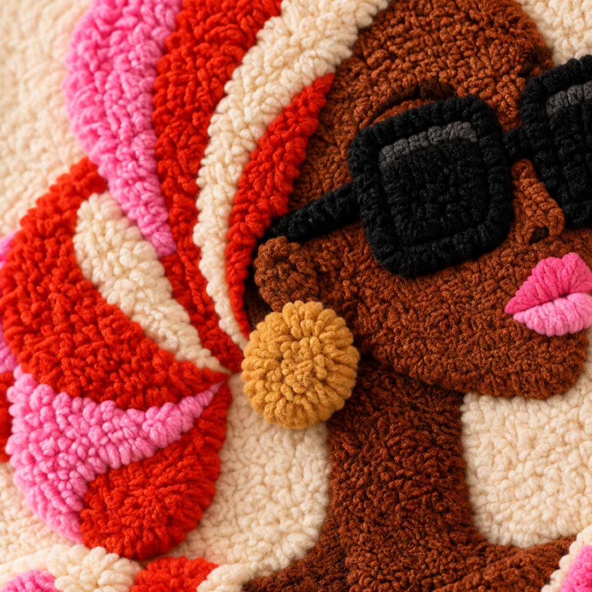 Coral Holiday Muse — tufted wool texture detail